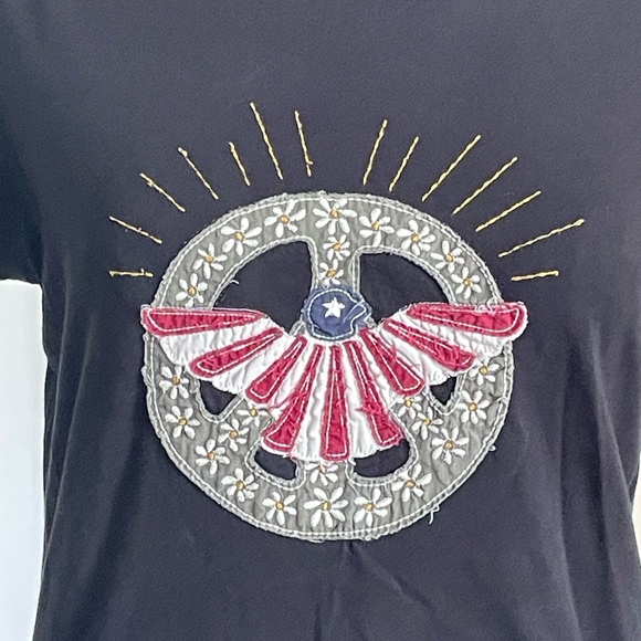 Lucky Brand Patriotic Eagle in Peace Sign Embroidered Tee - Picture 2 of 4